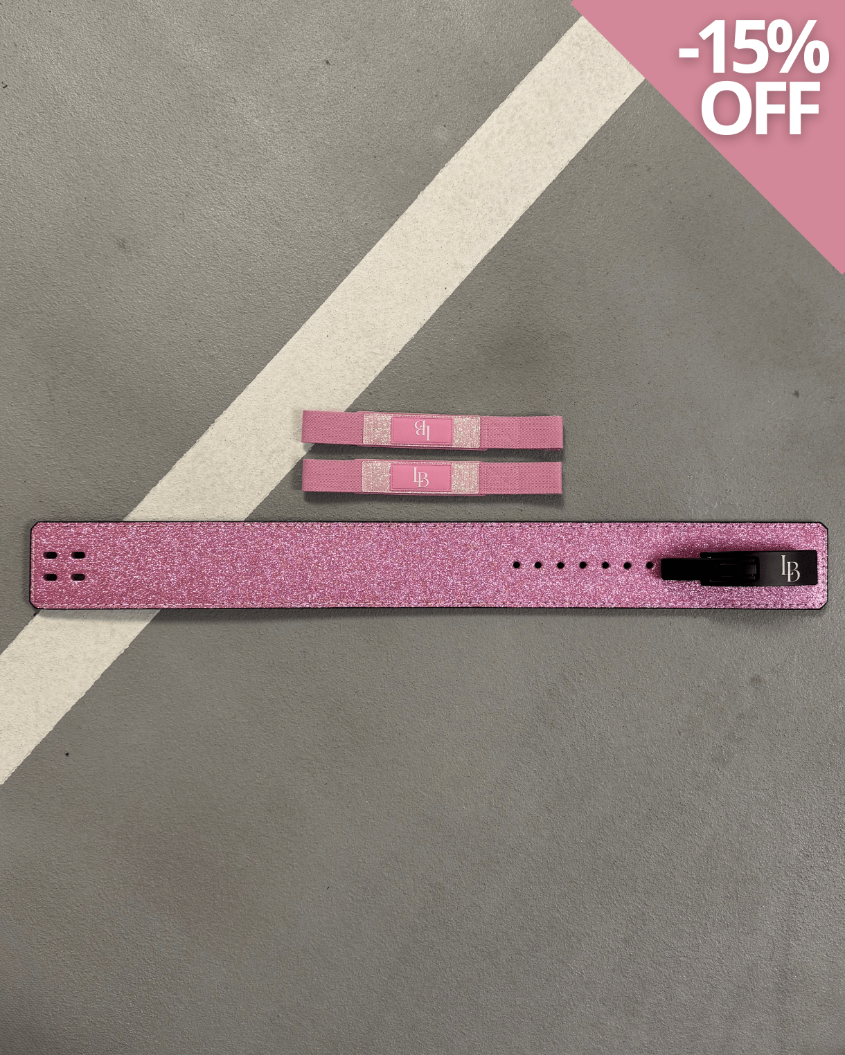 Glitzer Gewichthebergurt und Zughilfen in pink