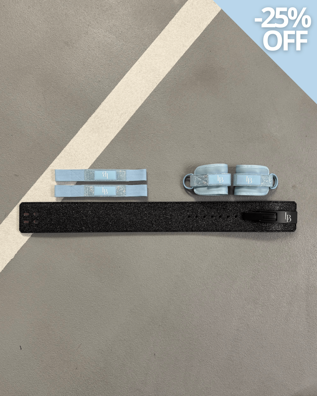 XL Baby Blue Lifting Bundle - LIFTING STRAPS + ANKLE STRAPS + BELT
