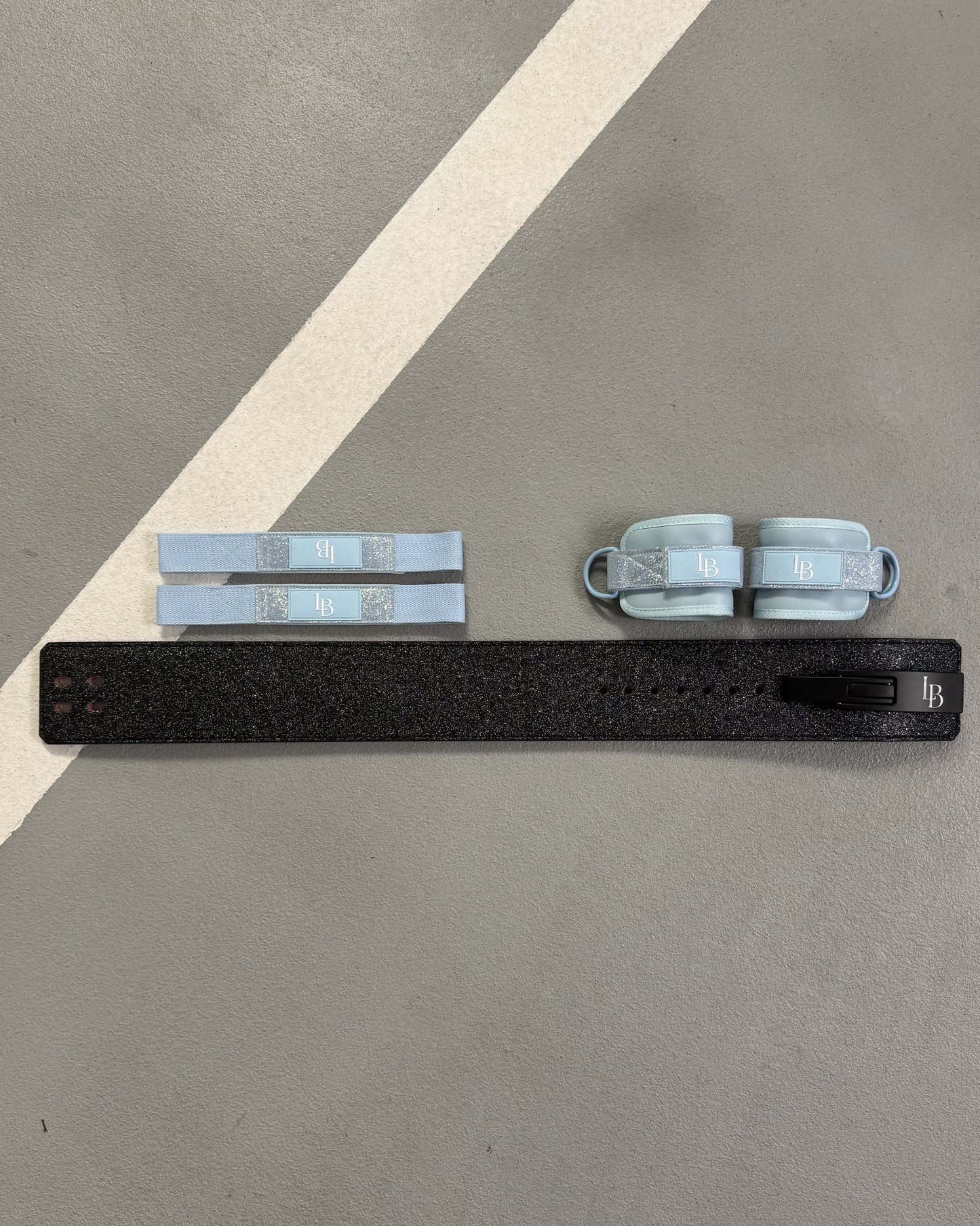 XL Baby Blue Lifting Bundle - LIFTING STRAPS + ANKLE STRAPS + BELT