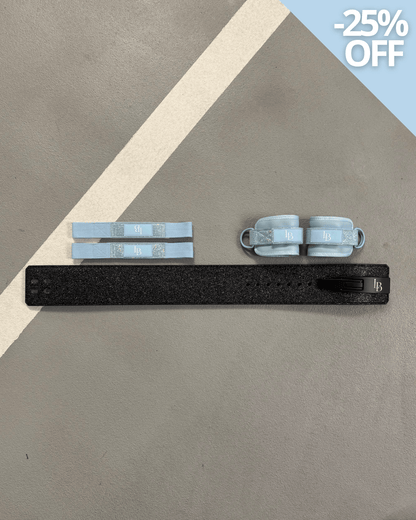 XL Baby Blue Lifting Bundle - LIFTING STRAPS + ANKLE STRAPS + BELT