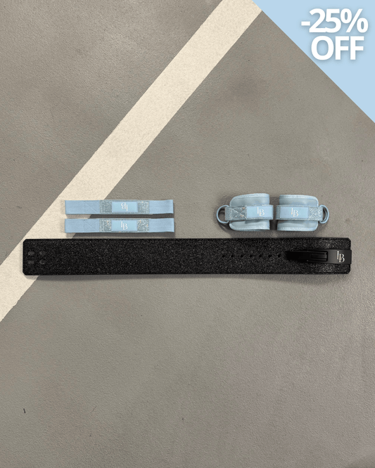 XL Baby Blue Lifting Bundle - LIFTING STRAPS + ANKLE STRAPS + BELT